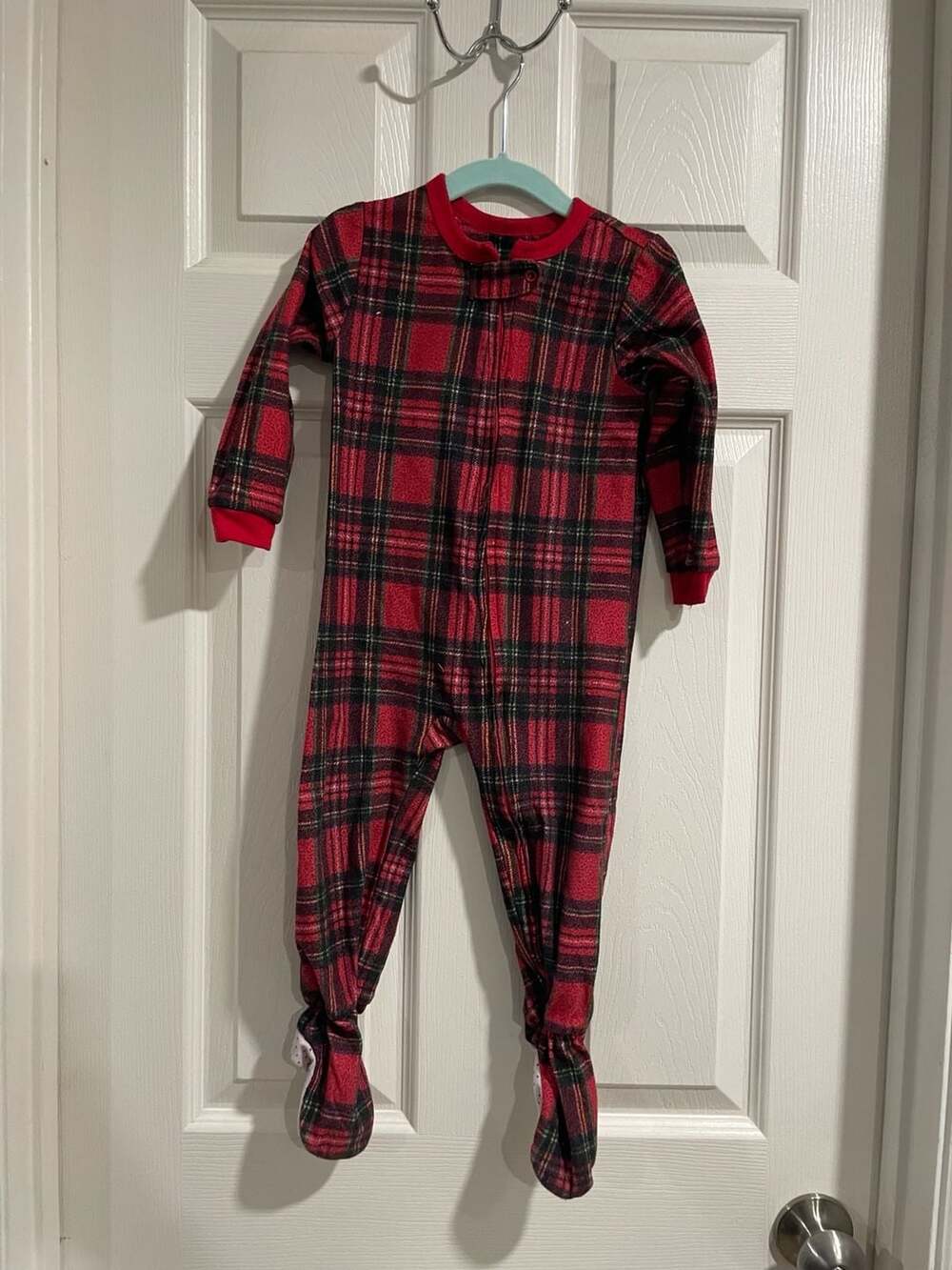 Candlesticks Red Plaid Microfleece Footed Pajama Sleeper 24 Months